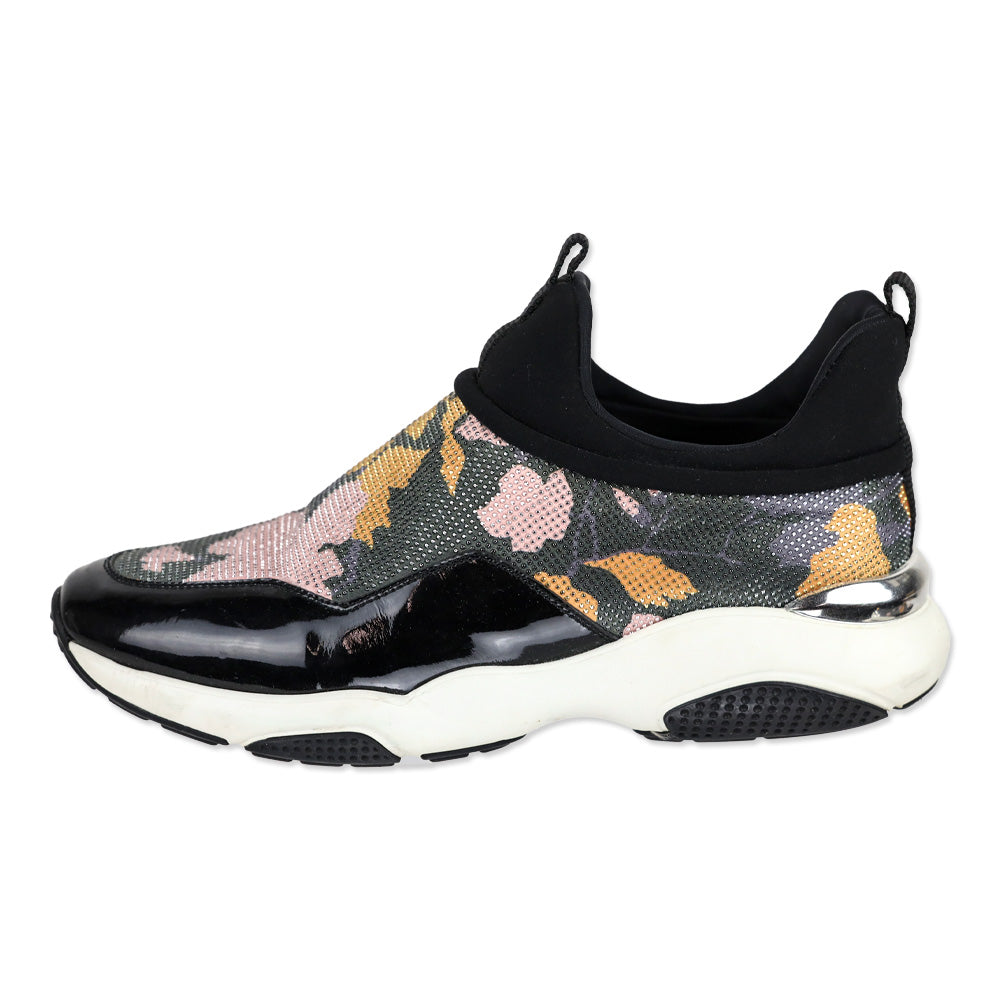 Salvatore Ferragamo Giolly Crystal Black Patent Haiti Print Slip-On Sneakers