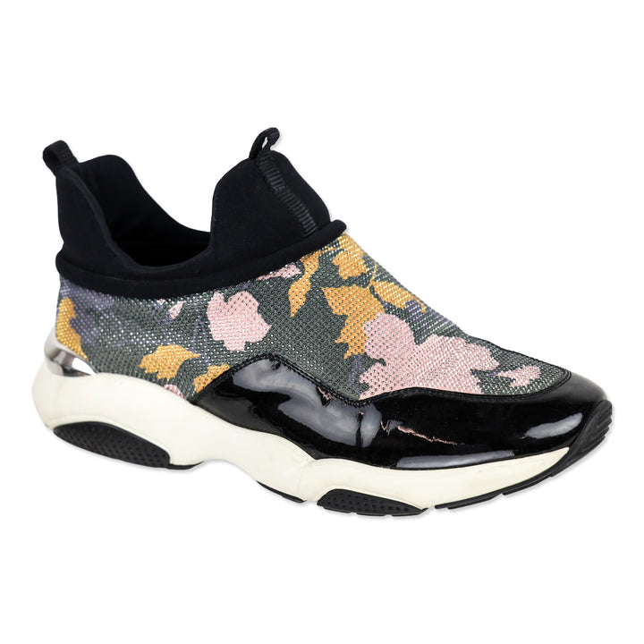 Salvatore Ferragamo Giolly Crystal Black Patent Haiti Print Slip-On Sneakers