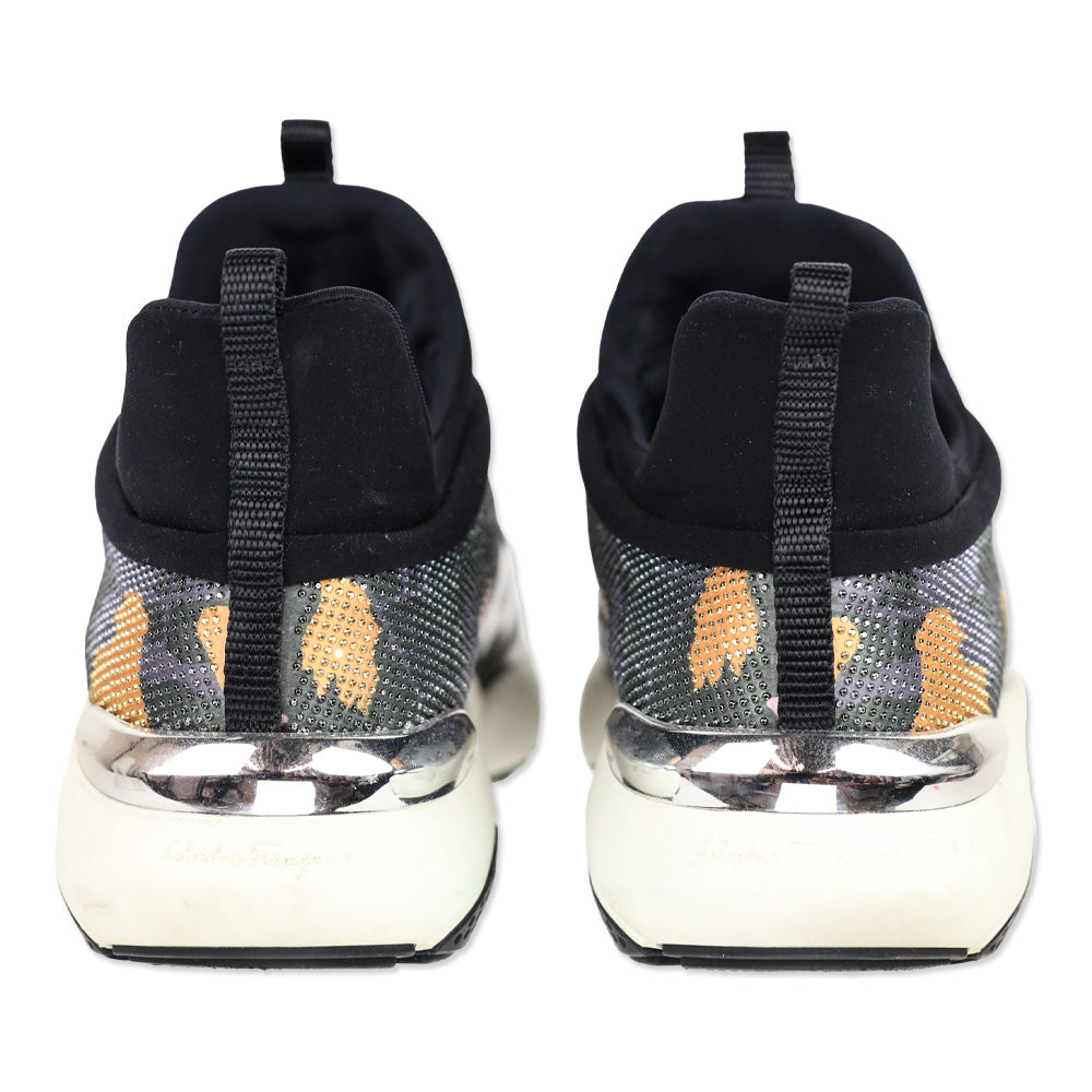 Salvatore Ferragamo Giolly Crystal Black Patent Haiti Print Slip-On Sneakers