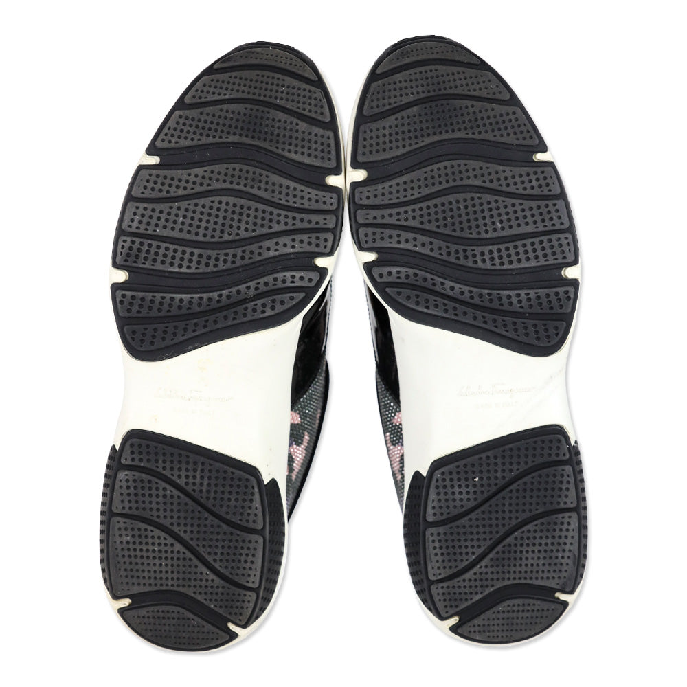 Salvatore Ferragamo Giolly Crystal Black Patent Haiti Print Slip-On Sneakers