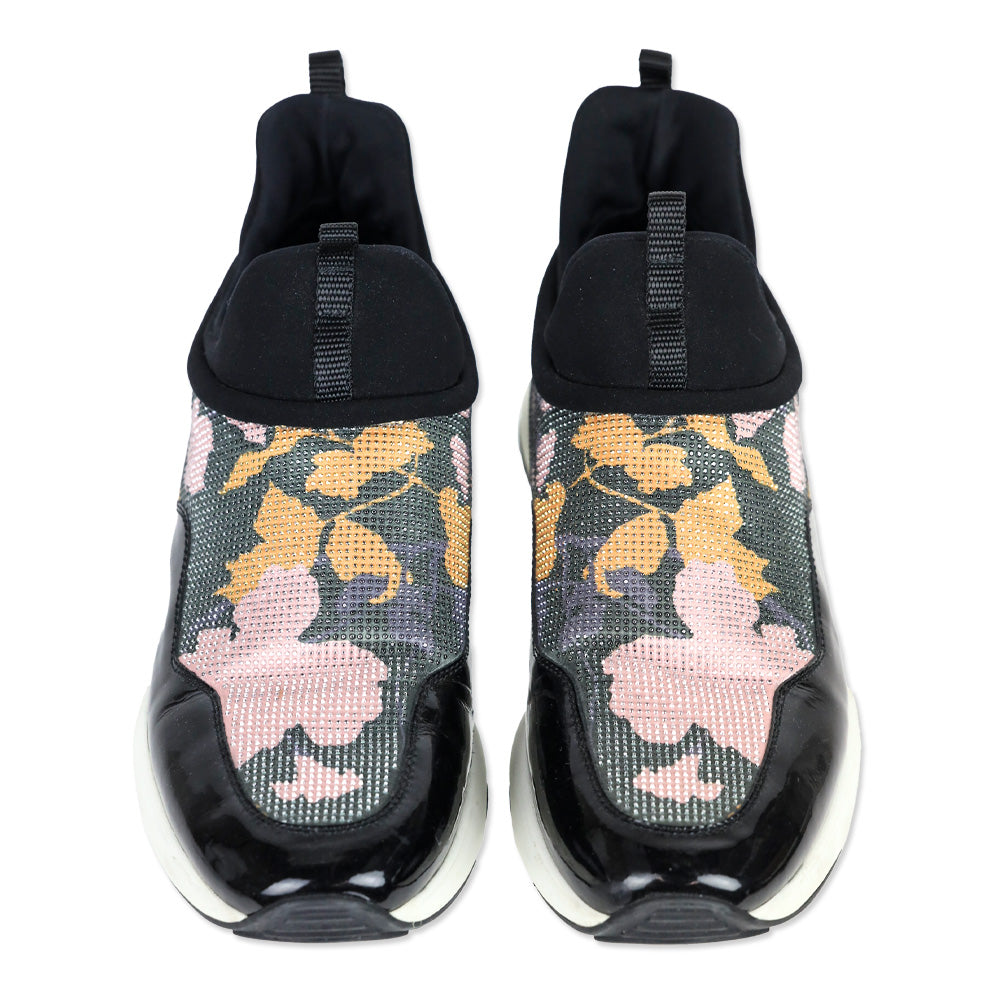 Salvatore Ferragamo Giolly Crystal Black Patent Haiti Print Slip-On Sneakers