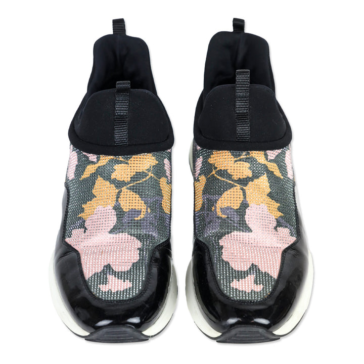 Salvatore Ferragamo Giolly Crystal Black Patent Haiti Print Slip-On Sneakers