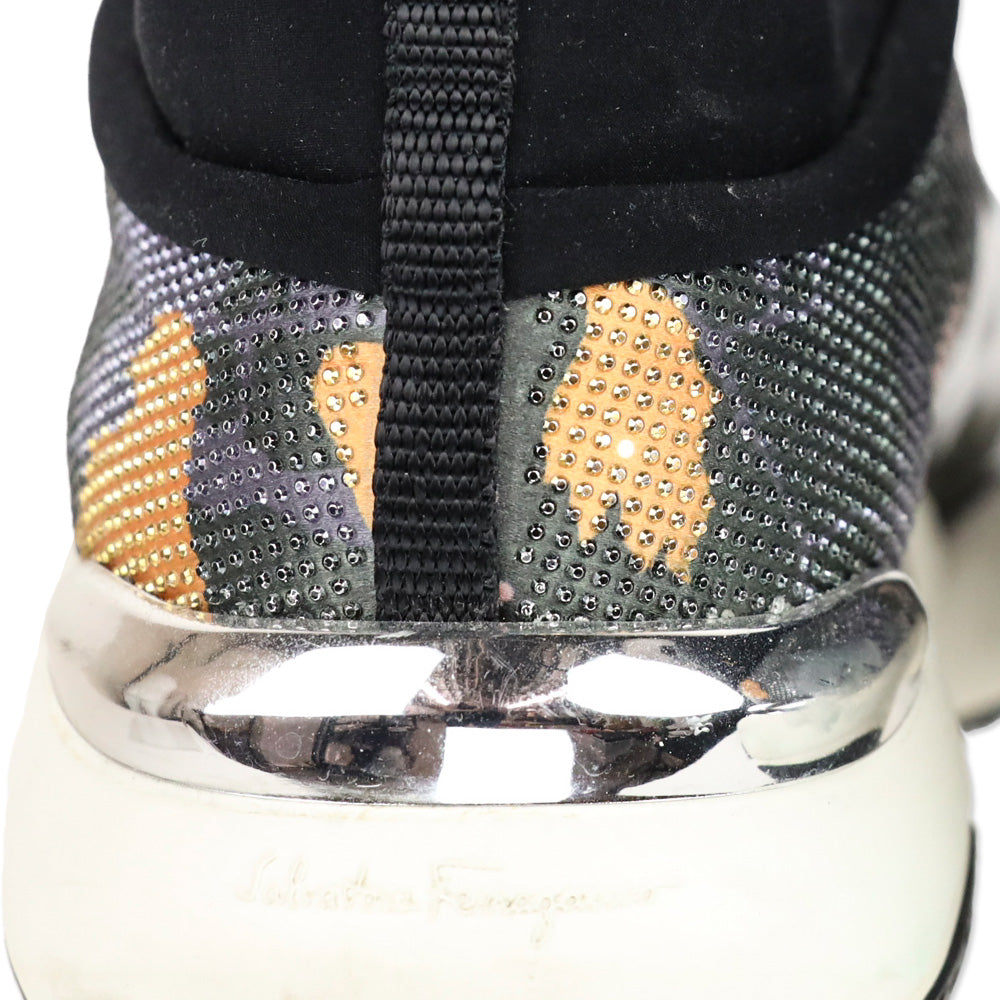 Salvatore Ferragamo Giolly Crystal Black Patent Haiti Print Slip-On Sneakers