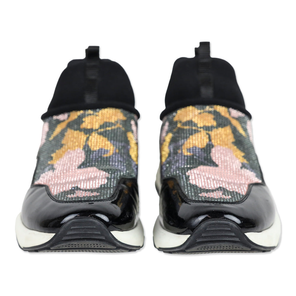 Salvatore Ferragamo Giolly Crystal Black Patent Haiti Print Slip-On Sneakers