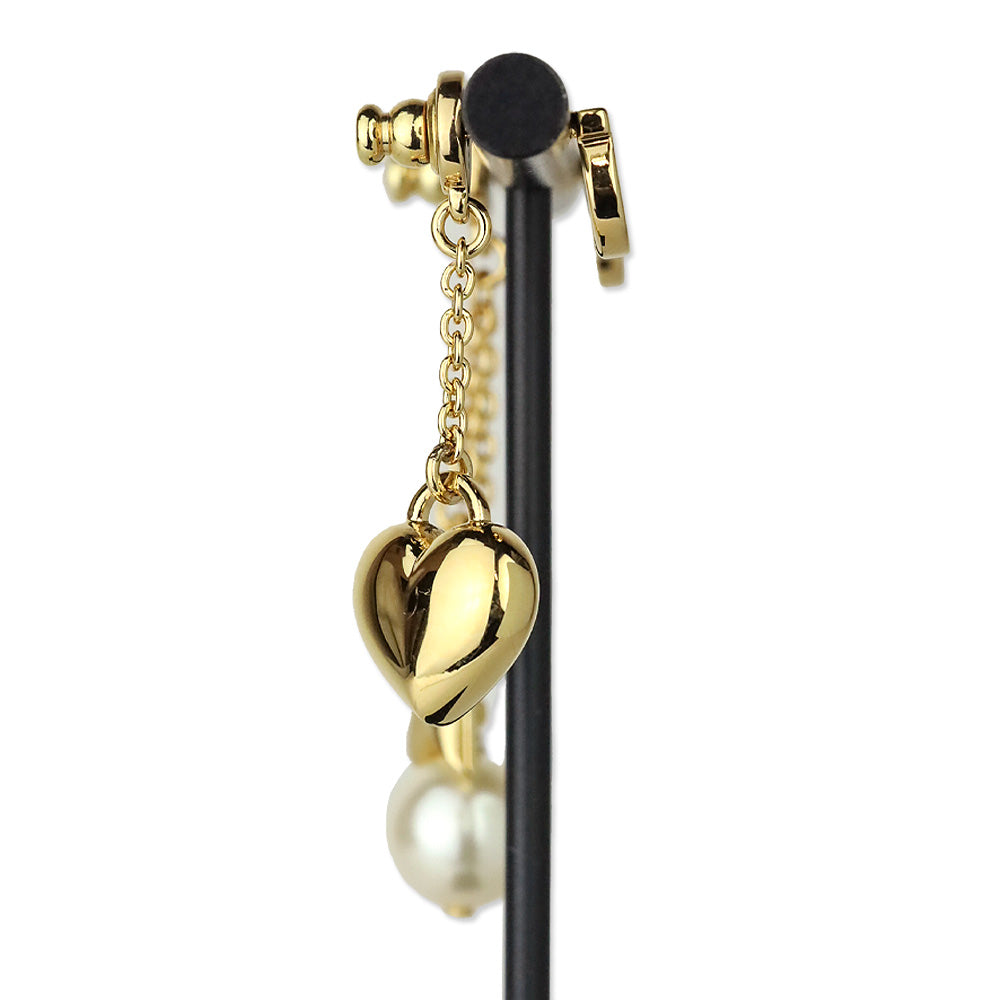 Salvatore Ferragamo Gold Faux Pearl Heart Charm Gancini Drop Earrings