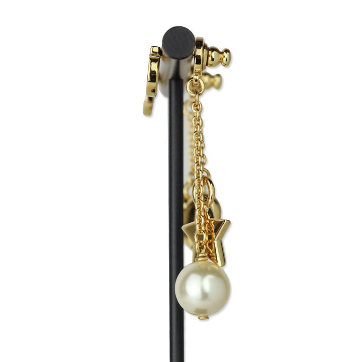 Salvatore Ferragamo Gold Faux Pearl Heart Charm Gancini Drop Earrings