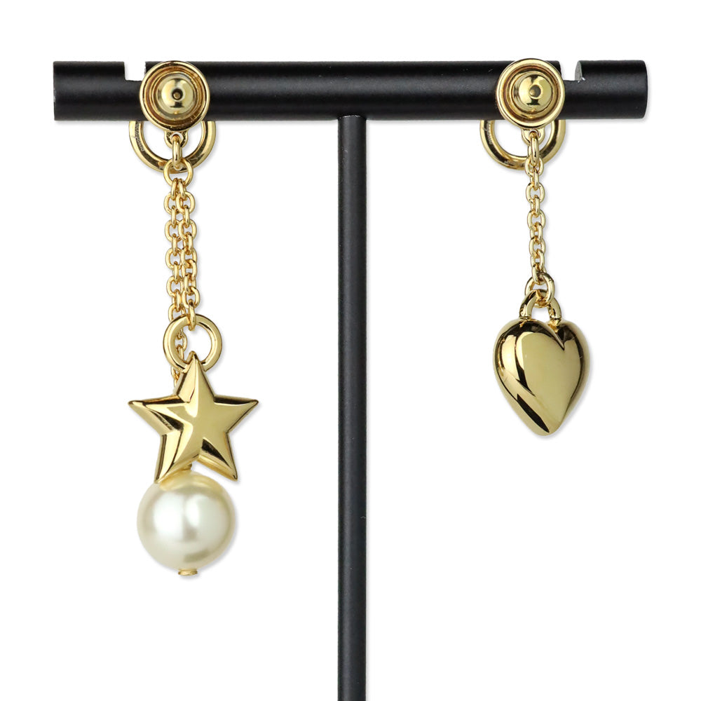 Salvatore Ferragamo Gold Faux Pearl Heart Charm Gancini Drop Earrings