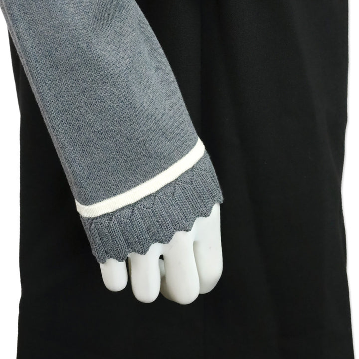 Salvatore Ferragamo Grey Knit Scalloped Trim Cardigan with Python Print Silk Panel Detail