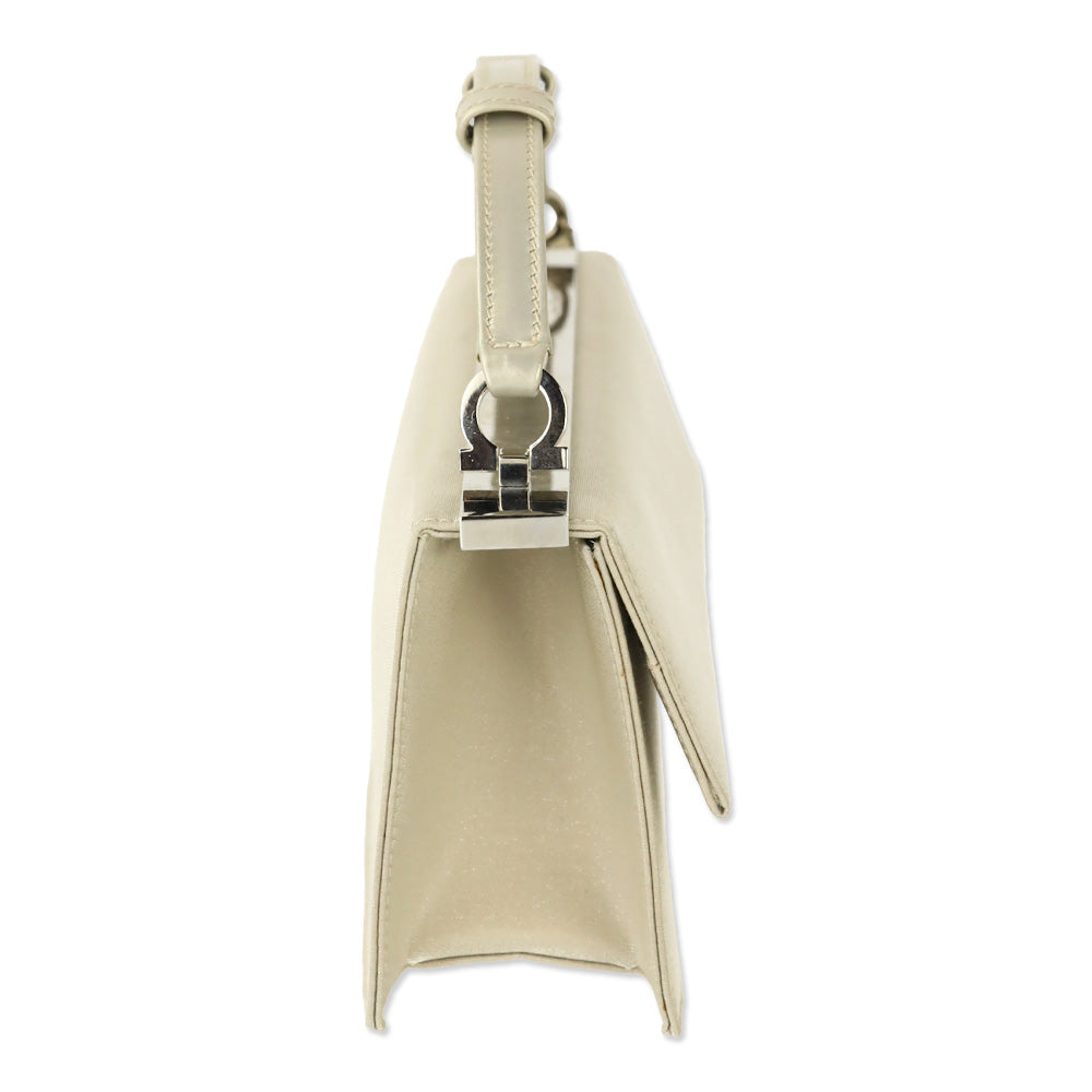 Salvatore Ferragamo Grey Satin Small Flap Top Handle Bag