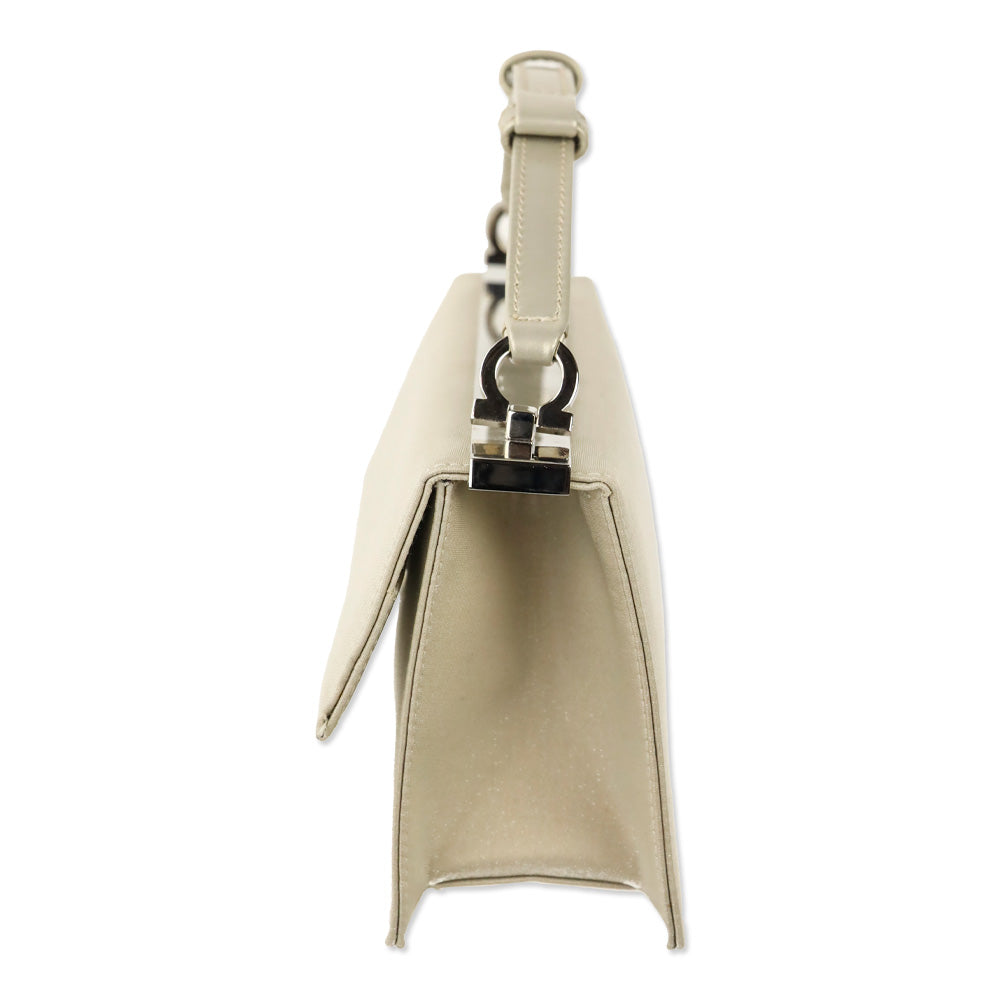 Salvatore Ferragamo Grey Satin Small Flap Top Handle Bag