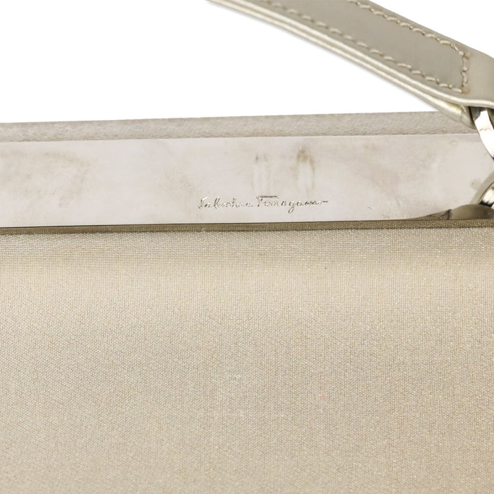 Salvatore Ferragamo Grey Satin Small Flap Top Handle Bag