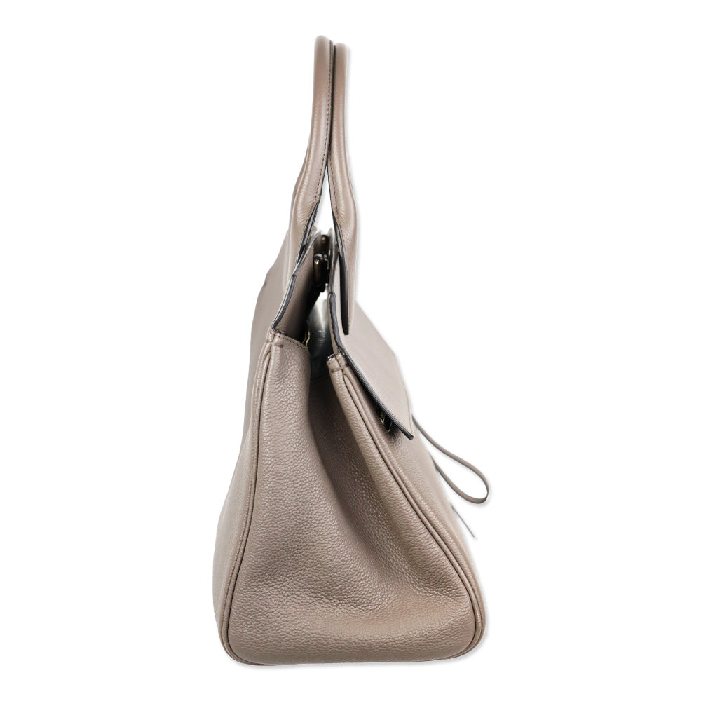 Salvatore Ferragamo Large Studio Taupe Pebbled Leather Top Handle Bag