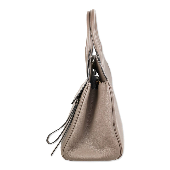 Salvatore Ferragamo Large Studio Taupe Pebbled Leather Top Handle Bag