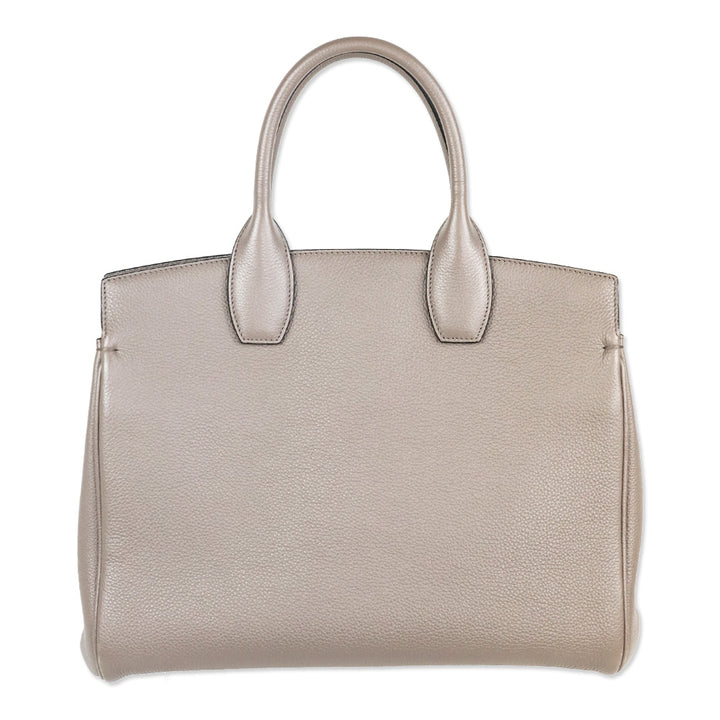 Salvatore Ferragamo Large Studio Taupe Pebbled Leather Top Handle Bag