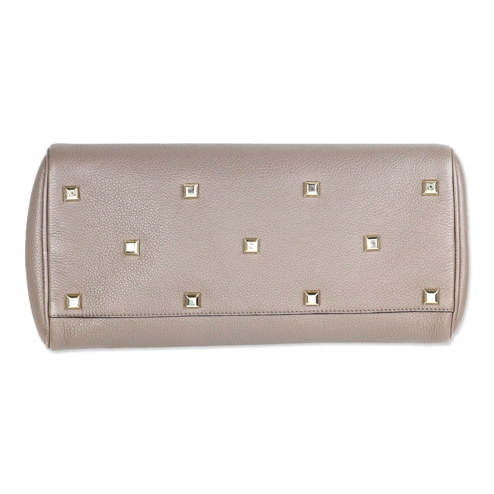 Salvatore Ferragamo Large Studio Taupe Pebbled Leather Top Handle Bag