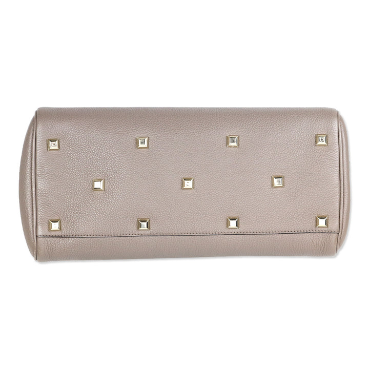 Salvatore Ferragamo Large Studio Taupe Pebbled Leather Top Handle Bag