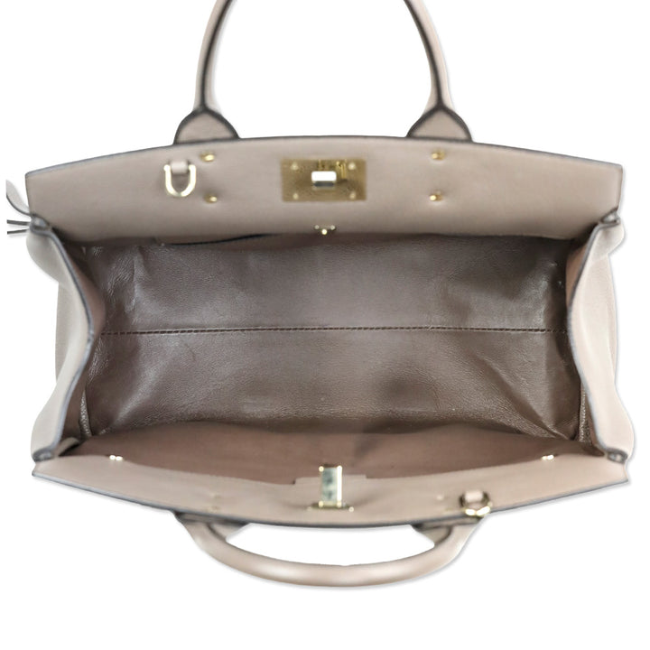 Salvatore Ferragamo Large Studio Taupe Pebbled Leather Top Handle Bag