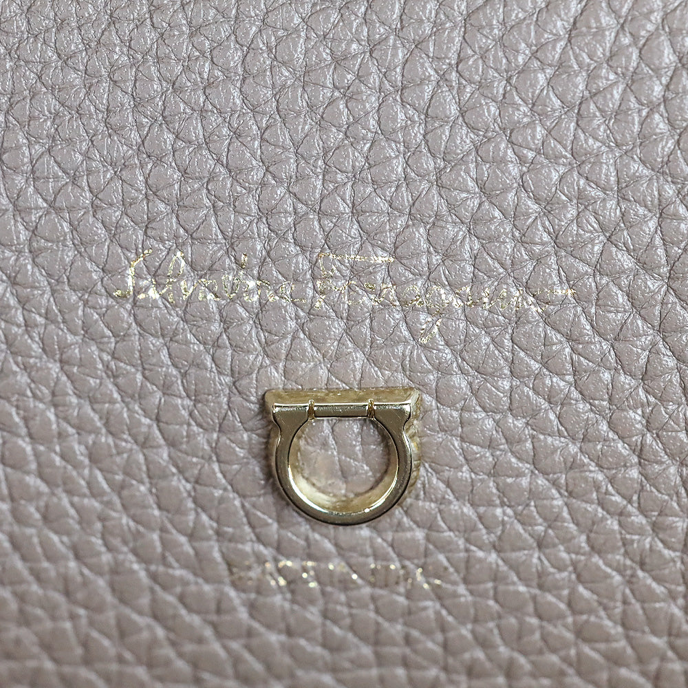 Salvatore Ferragamo Large Studio Taupe Pebbled Leather Top Handle Bag
