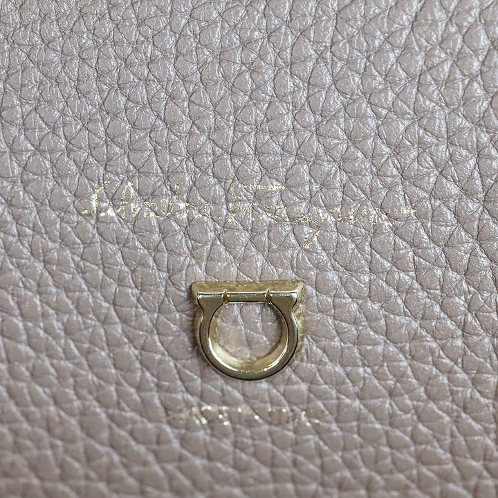Salvatore Ferragamo Large Studio Taupe Pebbled Leather Top Handle Bag
