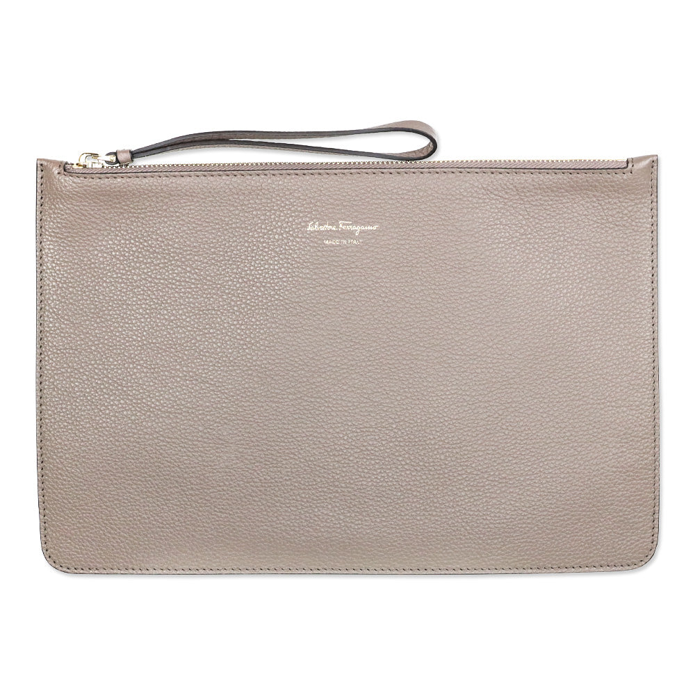 Salvatore Ferragamo Large Studio Taupe Pebbled Leather Top Handle Bag