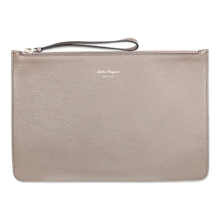 Salvatore Ferragamo Large Studio Taupe Pebbled Leather Top Handle Bag