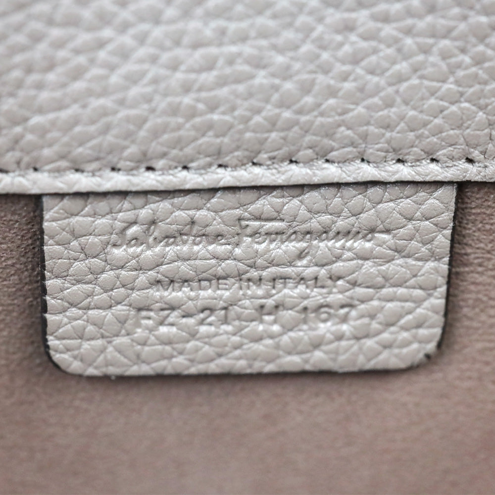 Salvatore Ferragamo Large Studio Taupe Pebbled Leather Top Handle Bag