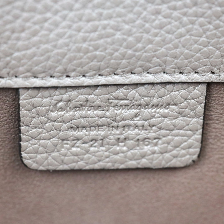 Salvatore Ferragamo Large Studio Taupe Pebbled Leather Top Handle Bag