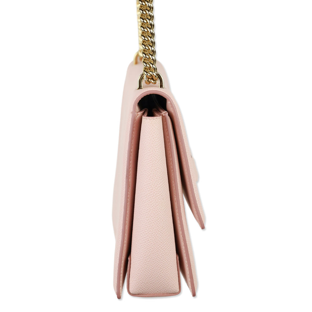 Salvatore Ferragamo Light Pink Grained Leather Vara Bow Chain Shoulder Bag