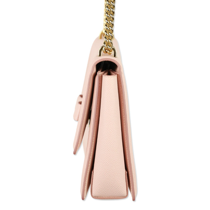 Salvatore Ferragamo Light Pink Grained Leather Vara Bow Chain Shoulder Bag