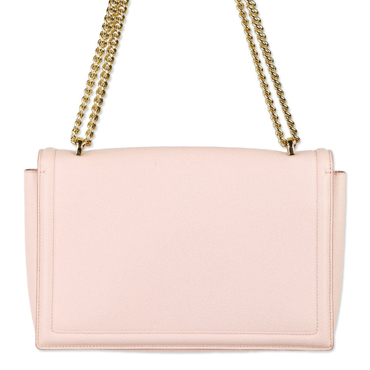 Salvatore Ferragamo Light Pink Grained Leather Vara Bow Chain Shoulder Bag