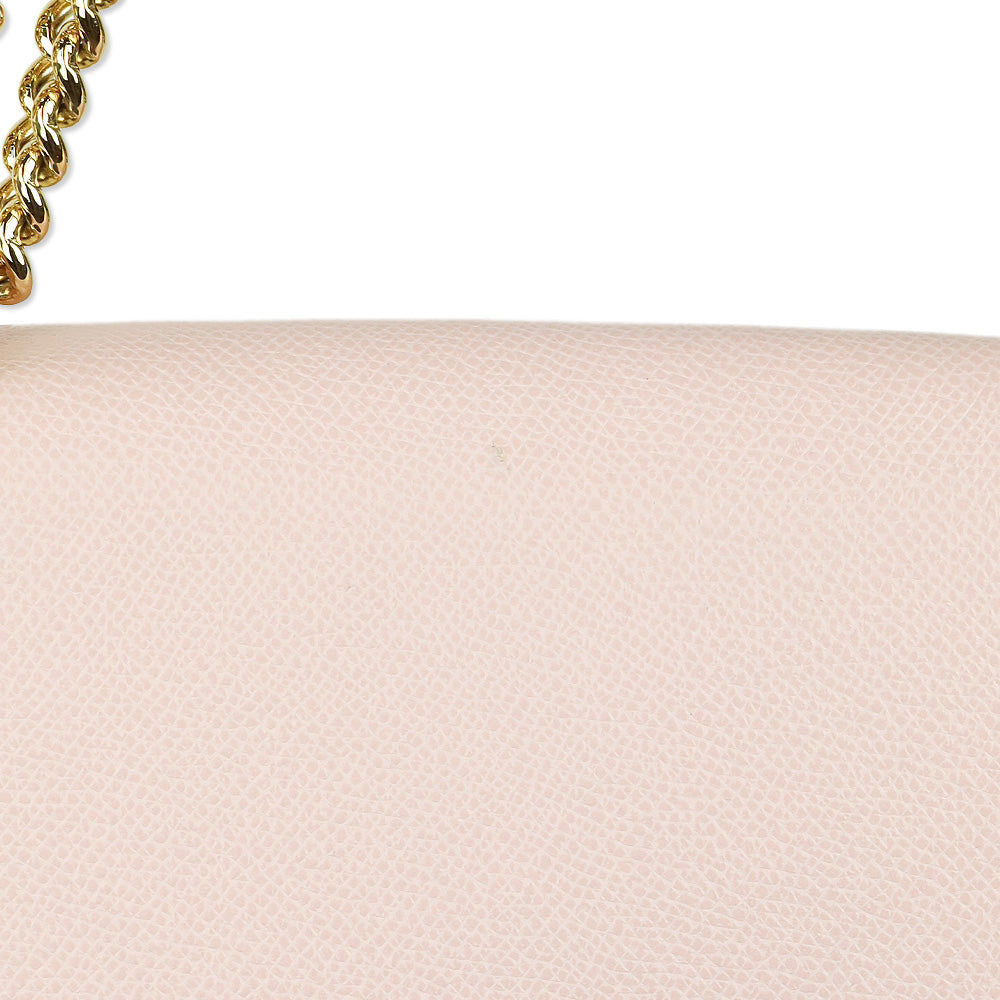 Salvatore Ferragamo Light Pink Grained Leather Vara Bow Chain Shoulder Bag