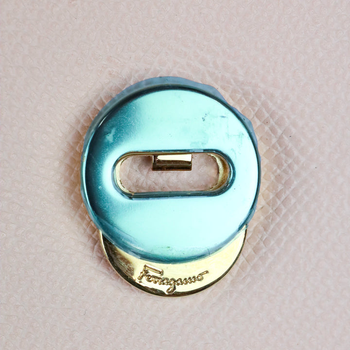 Salvatore Ferragamo Light Pink Grained Leather Vara Bow Chain Shoulder Bag