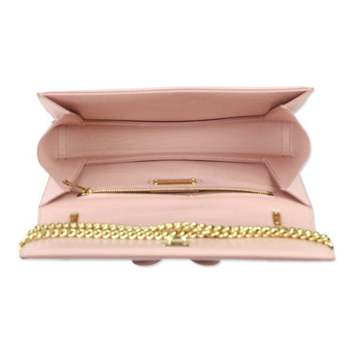 Salvatore Ferragamo Light Pink Grained Leather Vara Bow Chain Shoulder Bag