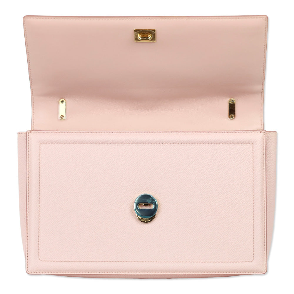 Salvatore Ferragamo Light Pink Grained Leather Vara Bow Chain Shoulder Bag