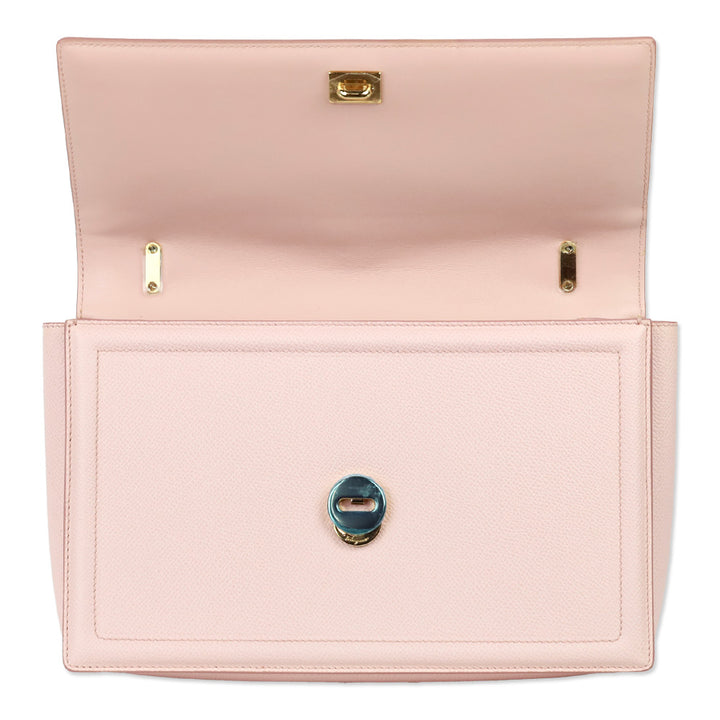 Salvatore Ferragamo Light Pink Grained Leather Vara Bow Chain Shoulder Bag