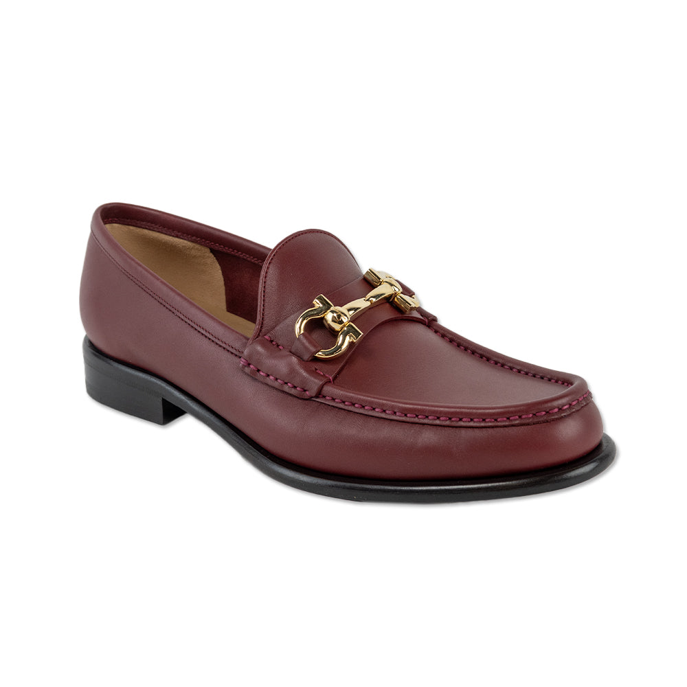 Salvatore Ferragamo Mason 3 Burgundy Leather Gold Horsebit Loafer