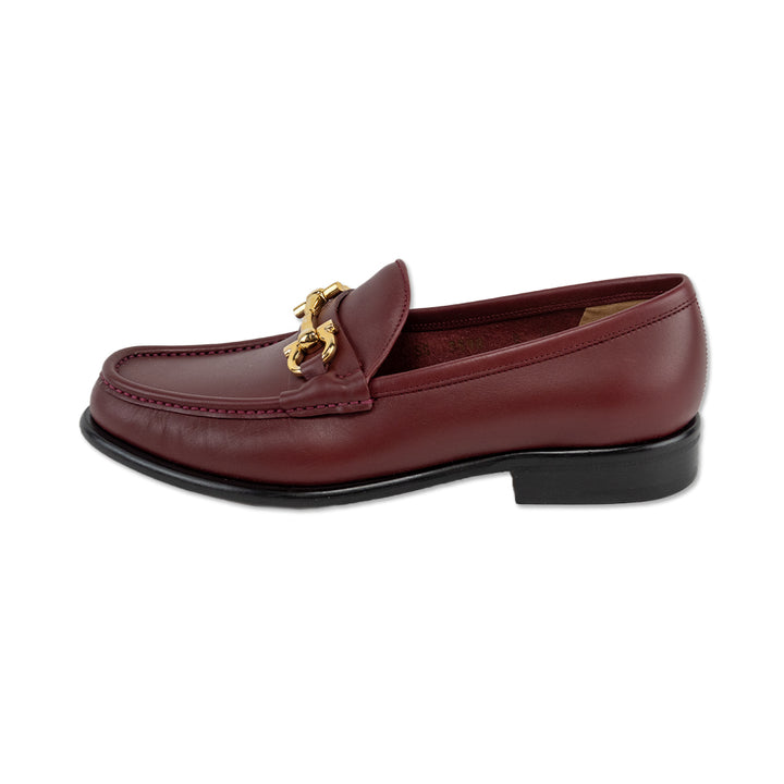 Salvatore Ferragamo Mason 3 Burgundy Leather Gold Horsebit Loafer