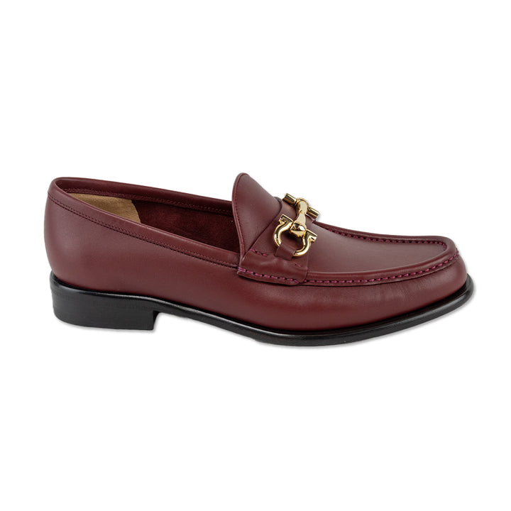 Salvatore Ferragamo Mason 3 Burgundy Leather Gold Horsebit Loafer