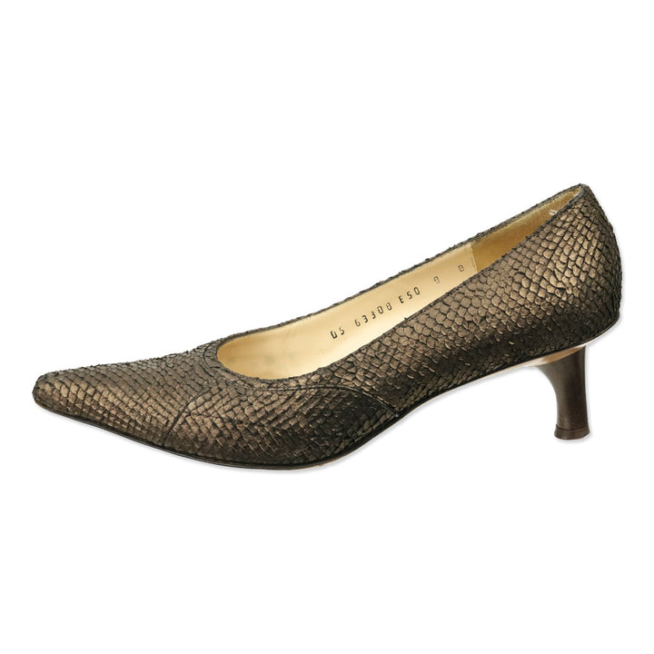 Salvatore Ferragamo Metallic Bronze Snakeskin Leather Pumps