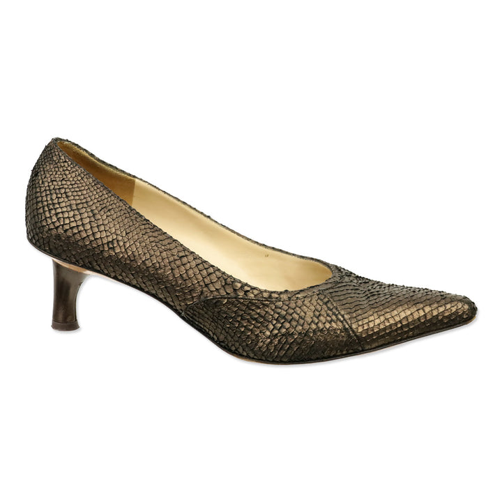 Salvatore Ferragamo Metallic Bronze Snakeskin Leather Pumps