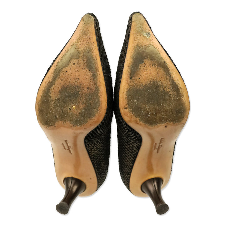 Salvatore Ferragamo Metallic Bronze Snakeskin Leather Pumps