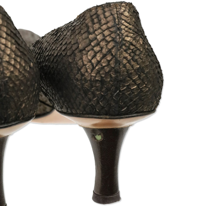 Salvatore Ferragamo Metallic Bronze Snakeskin Leather Pumps