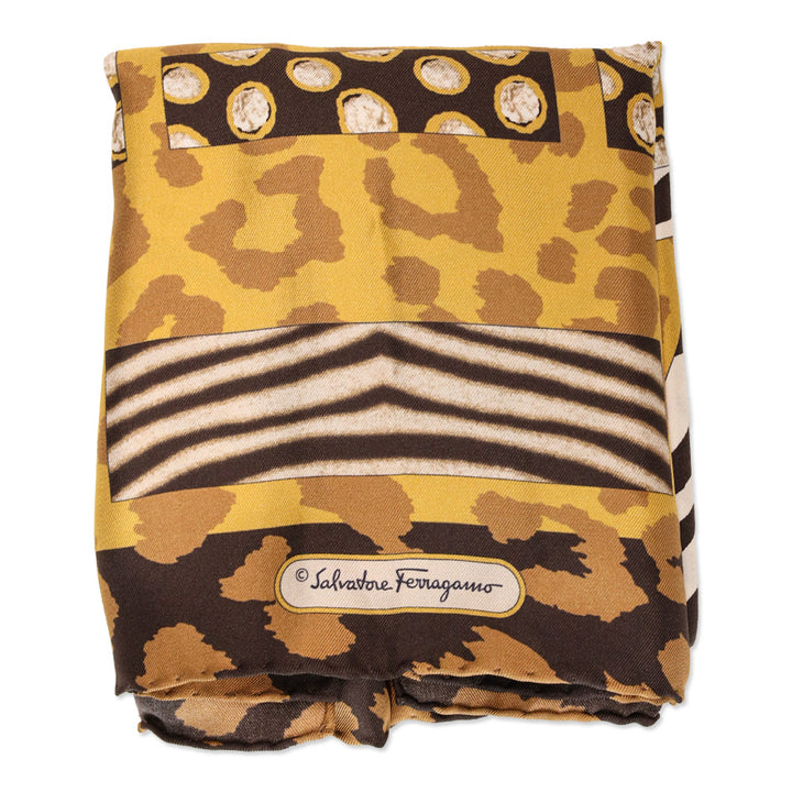 Salvatore Ferragamo Mixed Animal Print Gancini Silk Square Scarf