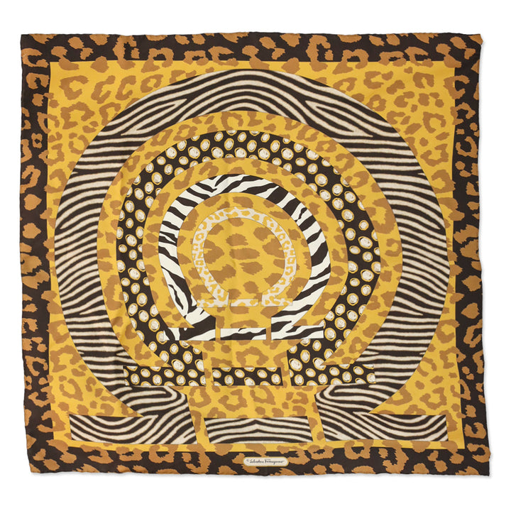 Salvatore Ferragamo Mixed Animal Print Gancini Silk Square Scarf