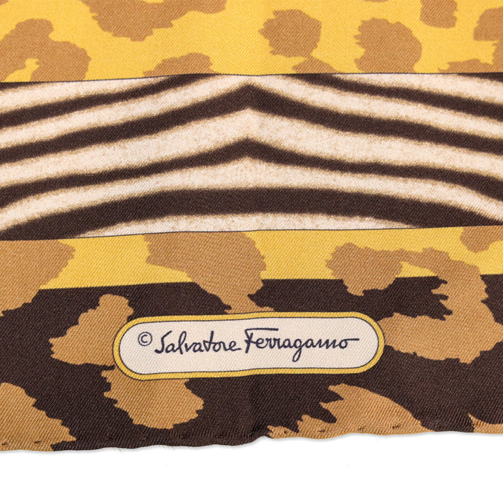 Salvatore Ferragamo Mixed Animal Print Gancini Silk Square Scarf