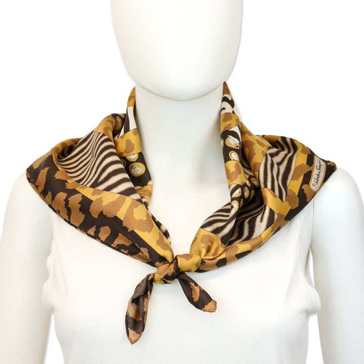 Salvatore Ferragamo Mixed Animal Print Gancini Silk Square Scarf