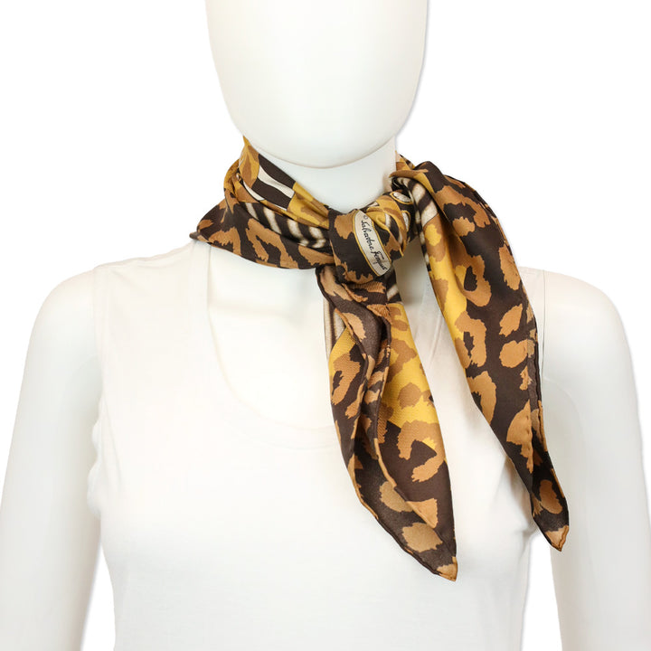 Salvatore Ferragamo Mixed Animal Print Gancini Silk Square Scarf