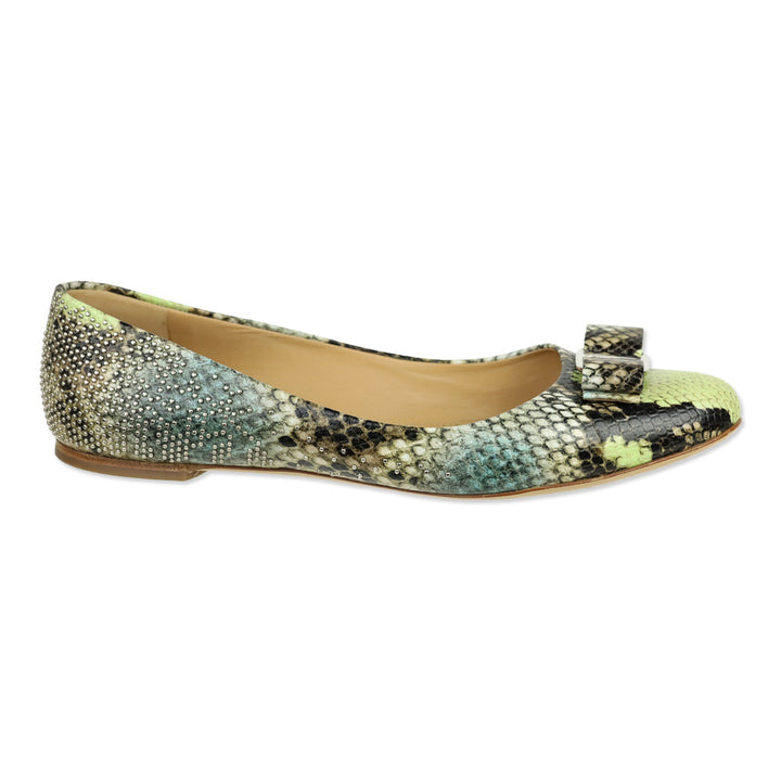 Salvatore Ferragamo Multicolor Python Embossed Leather Vara Bow Ballet Flats