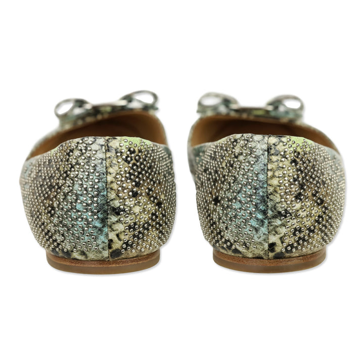 Salvatore Ferragamo Multicolor Python Embossed Leather Vara Bow Ballet Flats