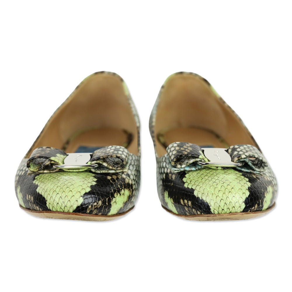 Salvatore Ferragamo Multicolor Python Embossed Leather Vara Bow Ballet Flats